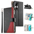 For Honor 90 Pro Stitching Multi-card Zipper Wallet Leather Phone Case with Short Strap(Black) - 1