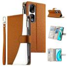 For Honor 90 Pro Stitching Multi-card Zipper Wallet Leather Phone Case with Short Strap(Brown) - 1