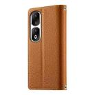 For Honor 90 Pro Stitching Multi-card Zipper Wallet Leather Phone Case with Short Strap(Brown) - 3