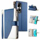For Honor 90 Pro Stitching Multi-card Zipper Wallet Leather Phone Case with Short Strap(Dark Blue) - 1