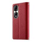 For Honor 90 Pro Stitching Multi-card Zipper Wallet Leather Phone Case with Short Strap(Red) - 3
