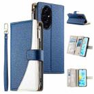 For Honor 200 Stitching Multi-card Zipper Wallet Leather Phone Case with Short Strap(Dark Blue) - 1