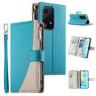For Honor 200 Lite Global Stitching Multi-card Zipper Wallet Leather Phone Case with Short Strap(Blue) - 1
