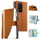 For Honor 200 Lite Global Stitching Multi-card Zipper Wallet Leather Phone Case with Short Strap(Brown) - 1
