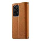 For Honor 200 Lite Global Stitching Multi-card Zipper Wallet Leather Phone Case with Short Strap(Brown) - 3