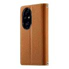 For Honor 200 Pro Stitching Multi-card Zipper Wallet Leather Phone Case with Short Strap(Brown) - 3