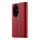 For Honor 200 Pro Stitching Multi-card Zipper Wallet Leather Phone Case with Short Strap(Red) - 3