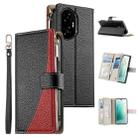 For Honor 300 Stitching Multi-card Zipper Wallet Leather Phone Case with Short Strap(Black) - 1