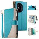 For Honor 300 Pro / Honor 300 Ultra Stitching Multi-card Zipper Wallet Leather Phone Case with Short Strap(Blue) - 1