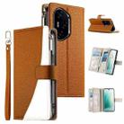 For Honor 300 Pro / Honor 300 Ultra Stitching Multi-card Zipper Wallet Leather Phone Case with Short Strap(Brown) - 1