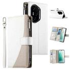 For Honor 300 Pro / Honor 300 Ultra Stitching Multi-card Zipper Wallet Leather Phone Case with Short Strap(White) - 1