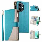 For Honor 400 Global 156.5mm Stitching Multi-card Zipper Wallet Leather Phone Case with Short Strap(Blue) - 1
