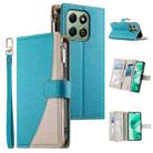 For Honor X6a / Honor X6b 4G Stitching Multi-card Zipper Wallet Leather Phone Case with Short Strap(Blue) - 1