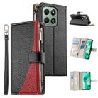 For Honor X6a / Honor X6b 4G Stitching Multi-card Zipper Wallet Leather Phone Case with Short Strap(Black) - 1
