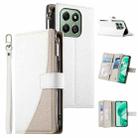 For Honor X6a / Honor X6b 4G Stitching Multi-card Zipper Wallet Leather Phone Case with Short Strap(White) - 1