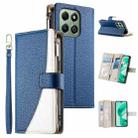For Honor X6a / Honor X6b 4G Stitching Multi-card Zipper Wallet Leather Phone Case with Short Strap(Dark Blue) - 1