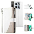 For Honor X8b Stitching Multi-card Zipper Wallet Leather Phone Case with Short Strap(White) - 1