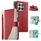For Honor X8b Stitching Multi-card Zipper Wallet Leather Phone Case with Short Strap(Red) - 1