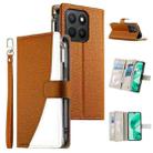 For Honor X8c 4G Stitching Multi-card Zipper Wallet Leather Phone Case with Short Strap(Brown) - 1