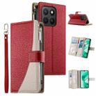 For Honor X8c 4G Stitching Multi-card Zipper Wallet Leather Phone Case with Short Strap(Red) - 1