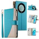 For Honor X9a / X40 / Magic5 Lite Stitching Multi-card Zipper Wallet Leather Phone Case with Short Strap(Blue) - 1
