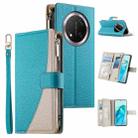 For Honor X9c / Magic7 Lite Stitching Multi-card Zipper Wallet Leather Phone Case with Short Strap(Blue) - 1