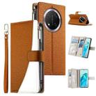 For Honor X9c / Magic7 Lite Stitching Multi-card Zipper Wallet Leather Phone Case with Short Strap(Brown) - 1