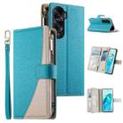 For Honor X50i / Honor 90 Lite Stitching Multi-card Zipper Wallet Leather Phone Case with Short Strap(Blue) - 1