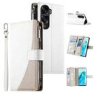 For Honor X50i / Honor 90 Lite Stitching Multi-card Zipper Wallet Leather Phone Case with Short Strap(White) - 1