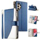For Samsung Galaxy A13 4G / 5G / A04 / A04s Stitching Multi-card Zipper Wallet Leather Phone Case with Short Strap(Dark Blue) - 1