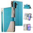 For Samsung Galaxy A15 4G / 5G Stitching Multi-card Zipper Wallet Leather Phone Case with Short Strap(Blue) - 1