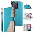 For Samsung Galaxy A23 4G / 5G / M13 4G / M23 Stitching Multi-card Zipper Wallet Leather Phone Case with Short Strap(Blue) - 1