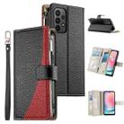 For Samsung Galaxy A23 4G / 5G / M13 4G / M23 Stitching Multi-card Zipper Wallet Leather Phone Case with Short Strap(Black) - 1