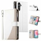 For Samsung Galaxy A24 4G Stitching Multi-card Zipper Wallet Leather Phone Case with Short Strap(White) - 1