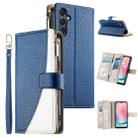 For Samsung Galaxy A24 4G Stitching Multi-card Zipper Wallet Leather Phone Case with Short Strap(Dark Blue) - 1