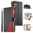 For Samsung Galaxy A25 5G Stitching Multi-card Zipper Wallet Leather Phone Case with Short Strap(Black) - 1