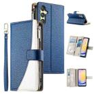 For Samsung Galaxy A25 5G Stitching Multi-card Zipper Wallet Leather Phone Case with Short Strap(Dark Blue) - 1