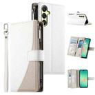 For Samsung Galaxy A26 5G / A16 / A17 4G Stitching Multi-card Zipper Wallet Leather Phone Case with Short Strap(White) - 1