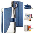 For Samsung Galaxy A32 5G Stitching Multi-card Zipper Wallet Leather Phone Case with Short Strap(Dark Blue) - 1