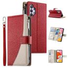 For Samsung Galaxy A32 5G Stitching Multi-card Zipper Wallet Leather Phone Case with Short Strap(Red) - 1