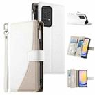 For Samsung Galaxy A33 5G Stitching Multi-card Zipper Wallet Leather Phone Case with Short Strap(White) - 1