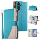 For Samsung Galaxy A34 5G Stitching Multi-card Zipper Wallet Leather Phone Case with Short Strap(Blue) - 1