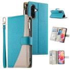 For Samsung Galaxy A36 5G Stitching Multi-card Zipper Wallet Leather Phone Case with Short Strap(Blue) - 1
