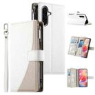 For Samsung Galaxy A36 5G Stitching Multi-card Zipper Wallet Leather Phone Case with Short Strap(White) - 1