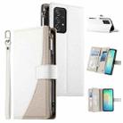 For Samsung Galaxy A52 4G / 5G / A52s 5G Stitching Multi-card Zipper Wallet Leather Phone Case with Short Strap(White) - 1