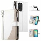For Samsung Galaxy A53 5G Stitching Multi-card Zipper Wallet Leather Phone Case with Short Strap(White) - 1