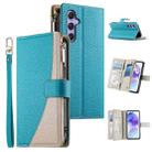 For Samsung Galaxy A55 5G Stitching Multi-card Zipper Wallet Leather Phone Case with Short Strap(Blue) - 1