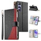 For Samsung Galaxy A55 5G Stitching Multi-card Zipper Wallet Leather Phone Case with Short Strap(Black) - 1