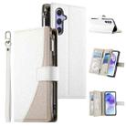 For Samsung Galaxy A55 5G Stitching Multi-card Zipper Wallet Leather Phone Case with Short Strap(White) - 1