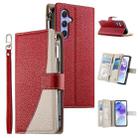 For Samsung Galaxy A55 5G Stitching Multi-card Zipper Wallet Leather Phone Case with Short Strap(Red) - 1